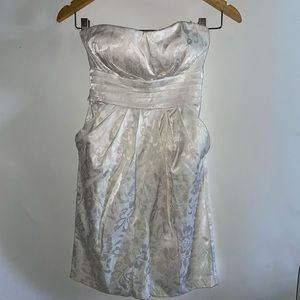 Strapless white floral mini dress